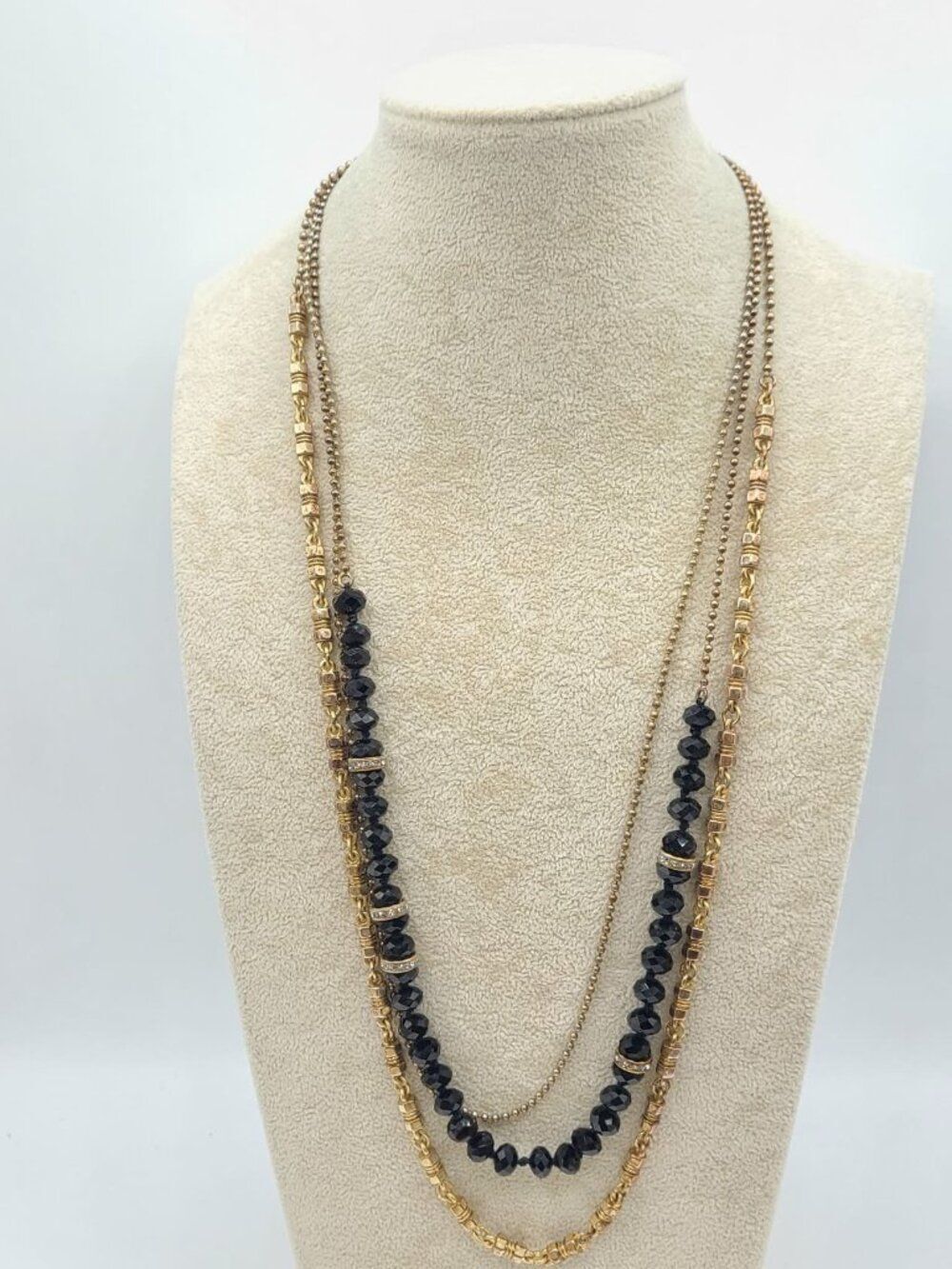 J Crew Gold Tone Necklace with Black Faceted Beads